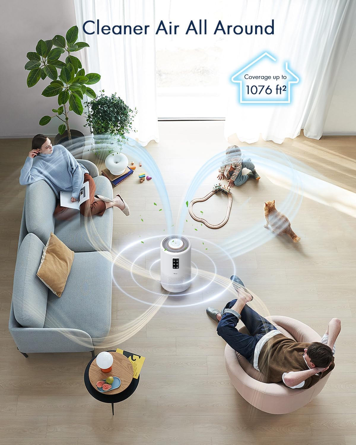 Air Purifiers for Home Large Room with Night Light up to 1076ft², VEWIOR H13 True HEPA Air Cleaner A2N Vewior
