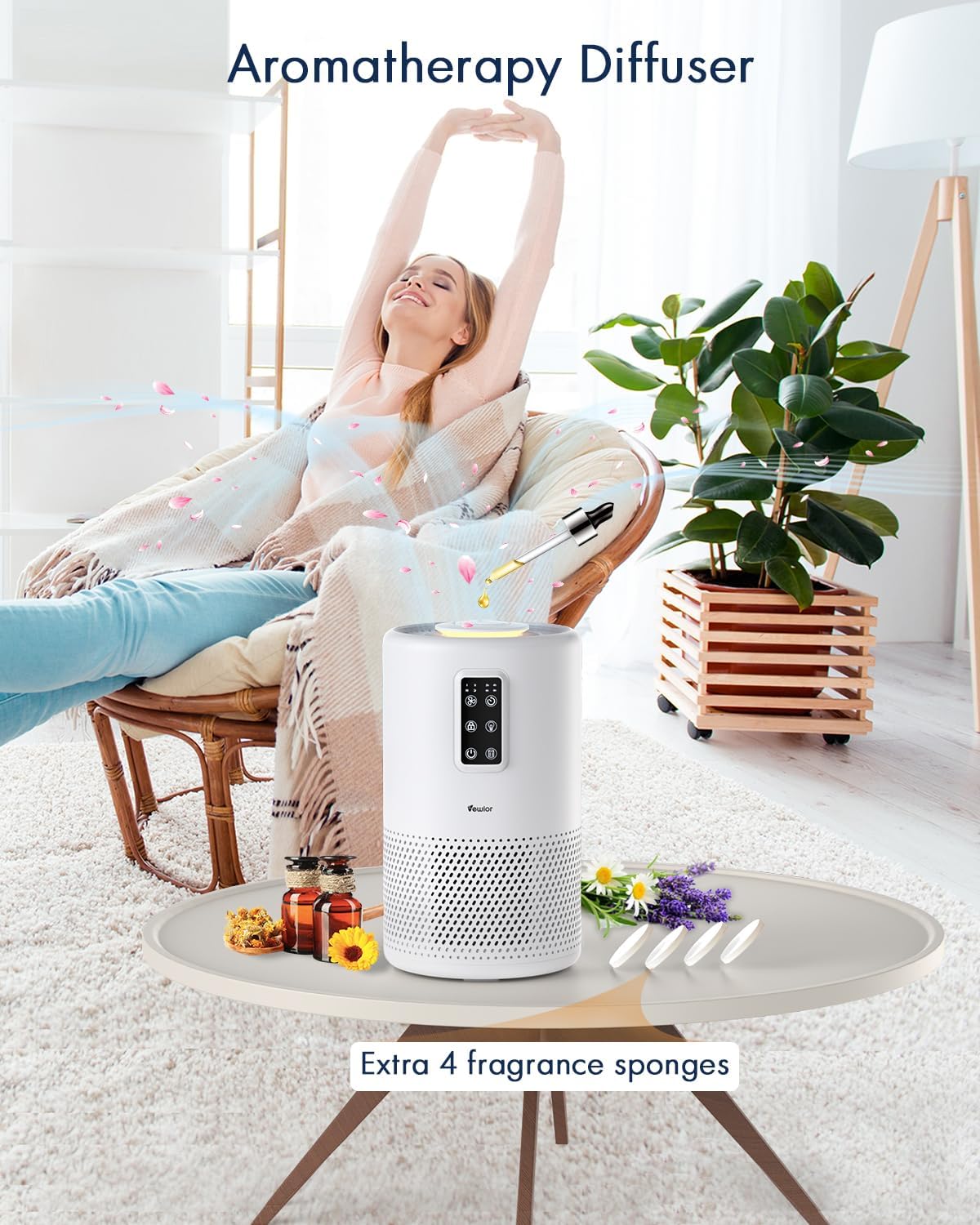 Air Purifiers for Home Large Room with Night Light up to 1076ft², VEWIOR H13 True HEPA Air Cleaner A2N Vewior