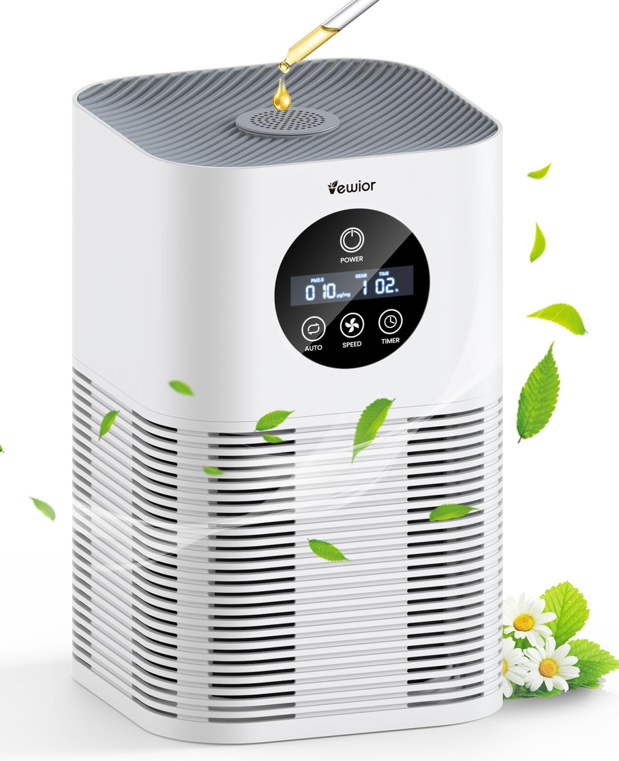VEWIOR Air Purifiers, Fragrance Sponge PM2.5 Monitor H13 True HEPA Air Filter, 387 CFM Pets Air Cleaner for Home Bedroom Large Room Vewior