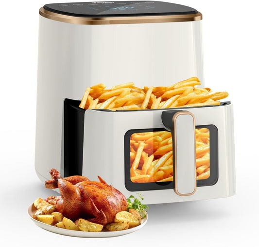 Air Fryer, VEWIOR 5.3Qt Airfyer with Viewing Window, 7 Custom Presets Large Air Fryer Oven with Smart Digital Touchscreen,Non-stick and Dishwasher-Safe Basket, Kitchen Tongs, Rack with Skewers Vewior