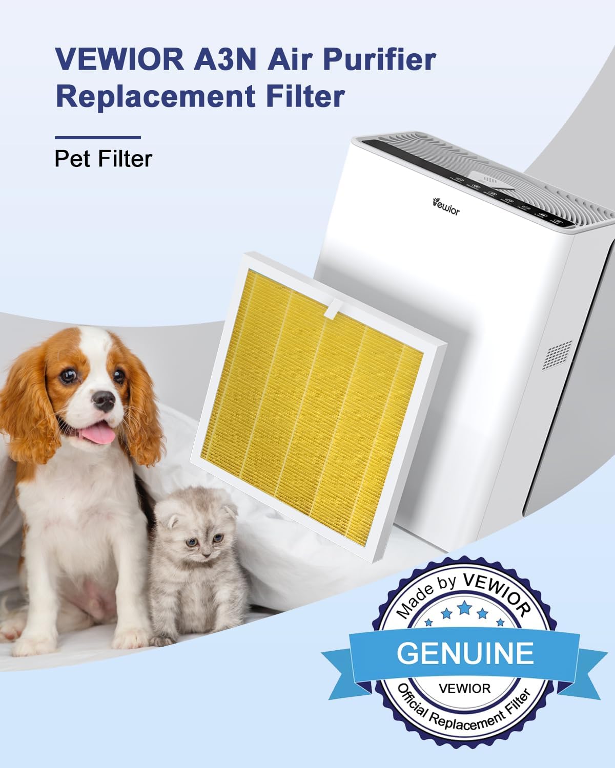 VEWIOR Official Replacement Filter True HEPA Replacement Filter, Compatible VEWIOR A3N Air Purifier, H13 True HEPA Filter for A3N Air Cleaner, Pet Filter