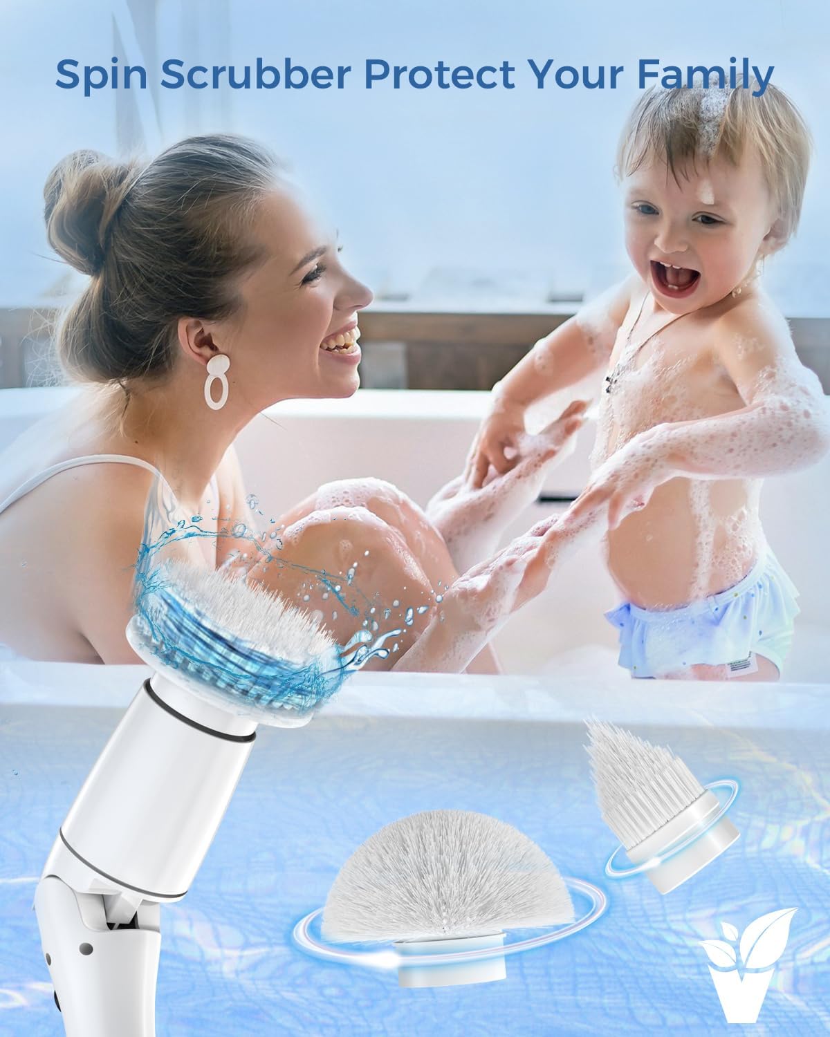 VEWIOR Electric Spin Scrubber, Cordless Cleaning Brush with Display and 3 Adjustable Angle 2 Speeds 5 Replaceable Brush Heads, Power Shower Scrubber with Extension Handle for Floor Bathroom Tile Grout Vewior