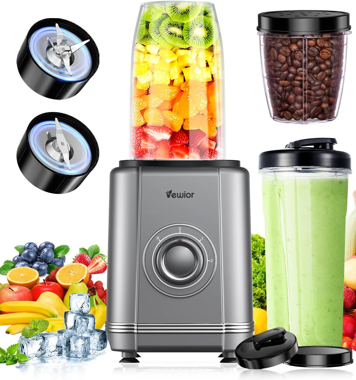 1200W Blender for Shakes and Smoothies, VEWIOR Personal Blender with 6-Edge Blade, 17oz & 23oz BPA Free To-Go Cups, 3 Modes Control, Suitable for Kitchen, Ideal for Frozen Drinks Vewior