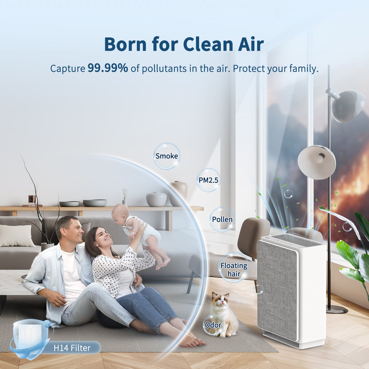 VEWIOR Air Purifiers for Home Large Room up to 2160 Sq Ft, H14 HEPA Air Purifier Filter, Fast Purification, 5-Stage Filtration, Auto Mode, 4 Speeds, Timer, Air Cleaner for Pet Dander, Smoke, Pollen Vewior