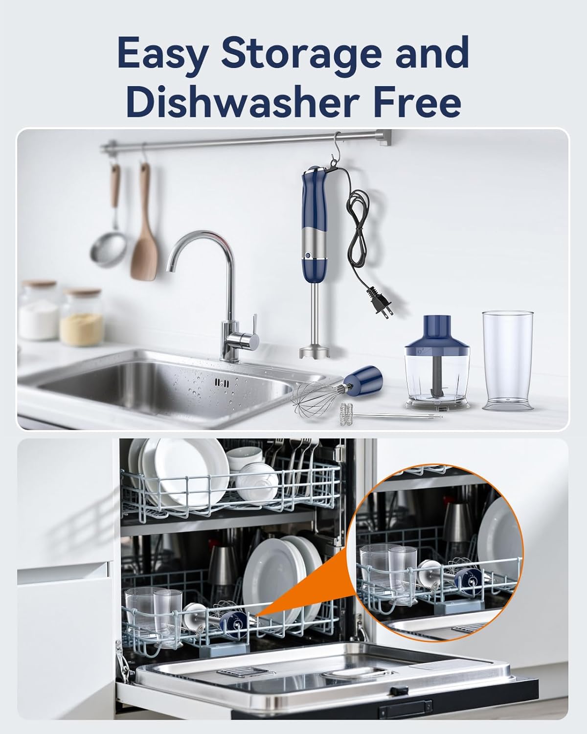 Immersion Blender Handheld 1000W 5 in 1 Corded Stick Hand Blender Kitchen with 12 Speed, BPA-Free, Mixing Beaker, Chopper, Whisk, Milk Frother, Perfect Emulsifier Vewiorlife.com