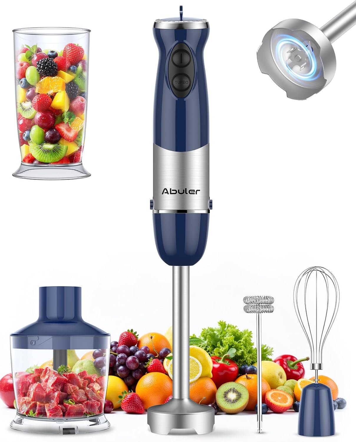 Immersion Blender Handheld 1000W 5 in 1 Corded Stick Hand Blender Kitchen with 12 Speed, BPA-Free, Mixing Beaker, Chopper, Whisk, Milk Frother, Perfect Emulsifier Vewiorlife.com