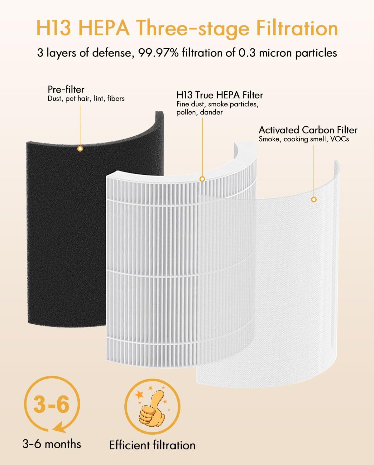 Air Purifier B-D02U Replacement Filter, VEWIOR H13 True HEPA Air Cleaner Filter (Special for B-D02U Air Purifier) Vewior