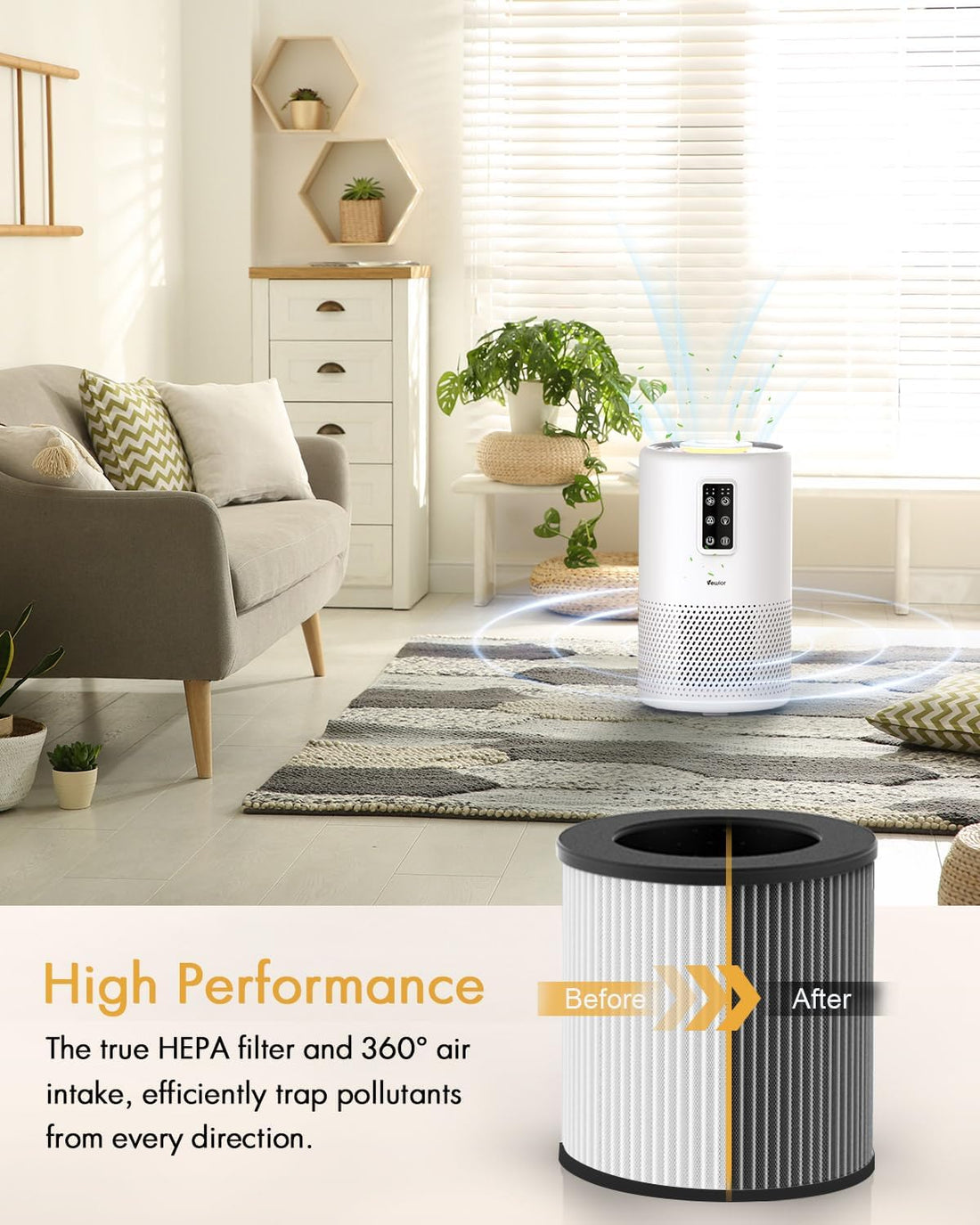 Air Purifier BD02U Replacement Filter, VEWIOR H13 True HEPA Air Clean