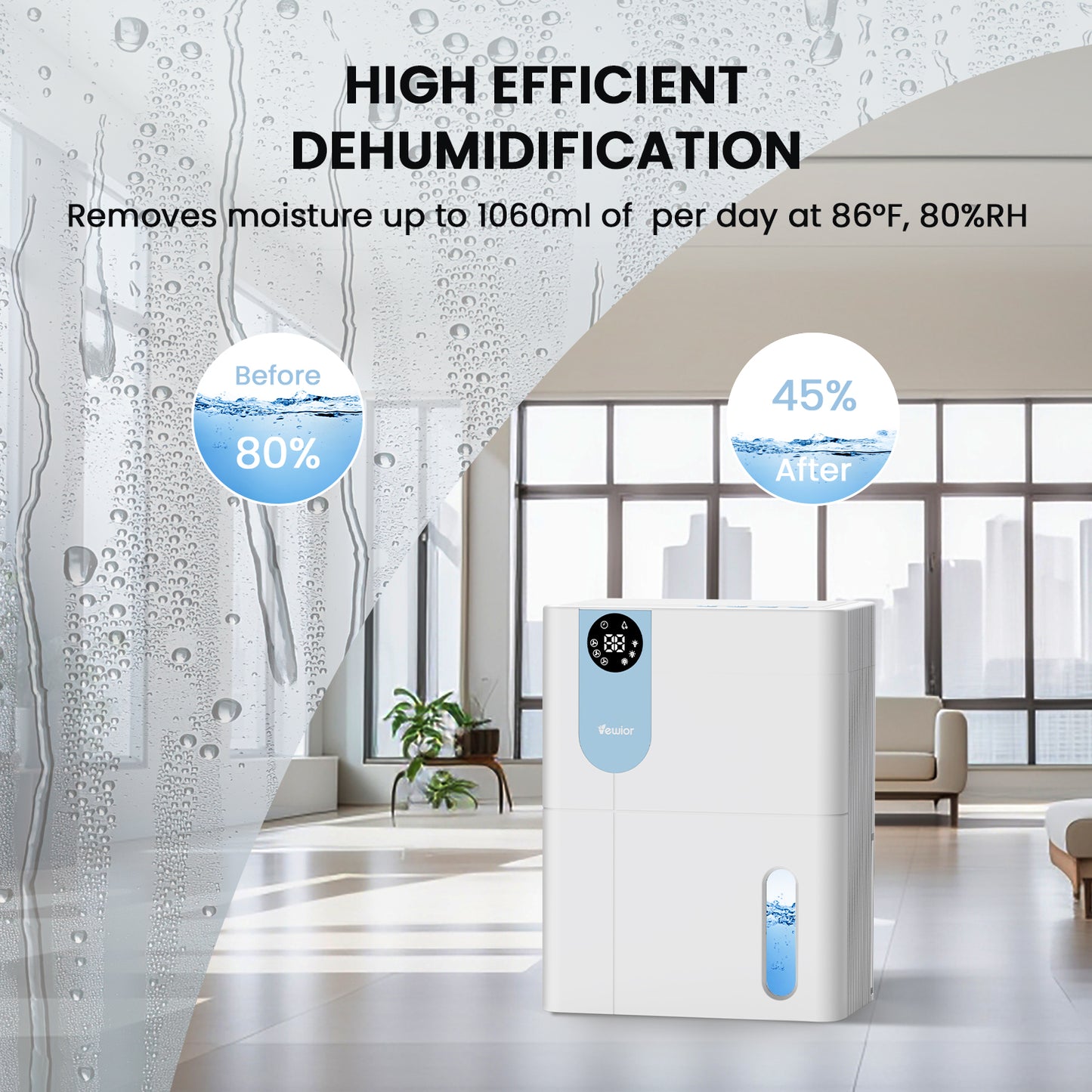 Dehumidifier, VEWIOR 152 OZ Dehumidifiers for Home, Quiet Dehumidifier for Basement with Large Water Tank, Dehumidifiers for Bathroom Bedroom RV Closet with Auto Shut Off and Night Light Vewior