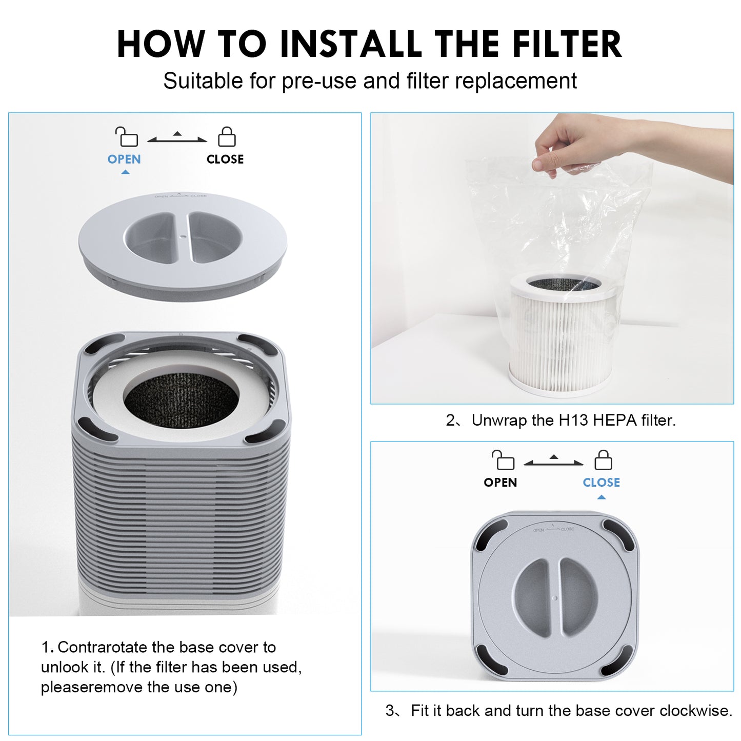 Air Purifier A1 Replacement Filter, VEWIOR H13 True HEPA Air Cleaner Filter Vewior