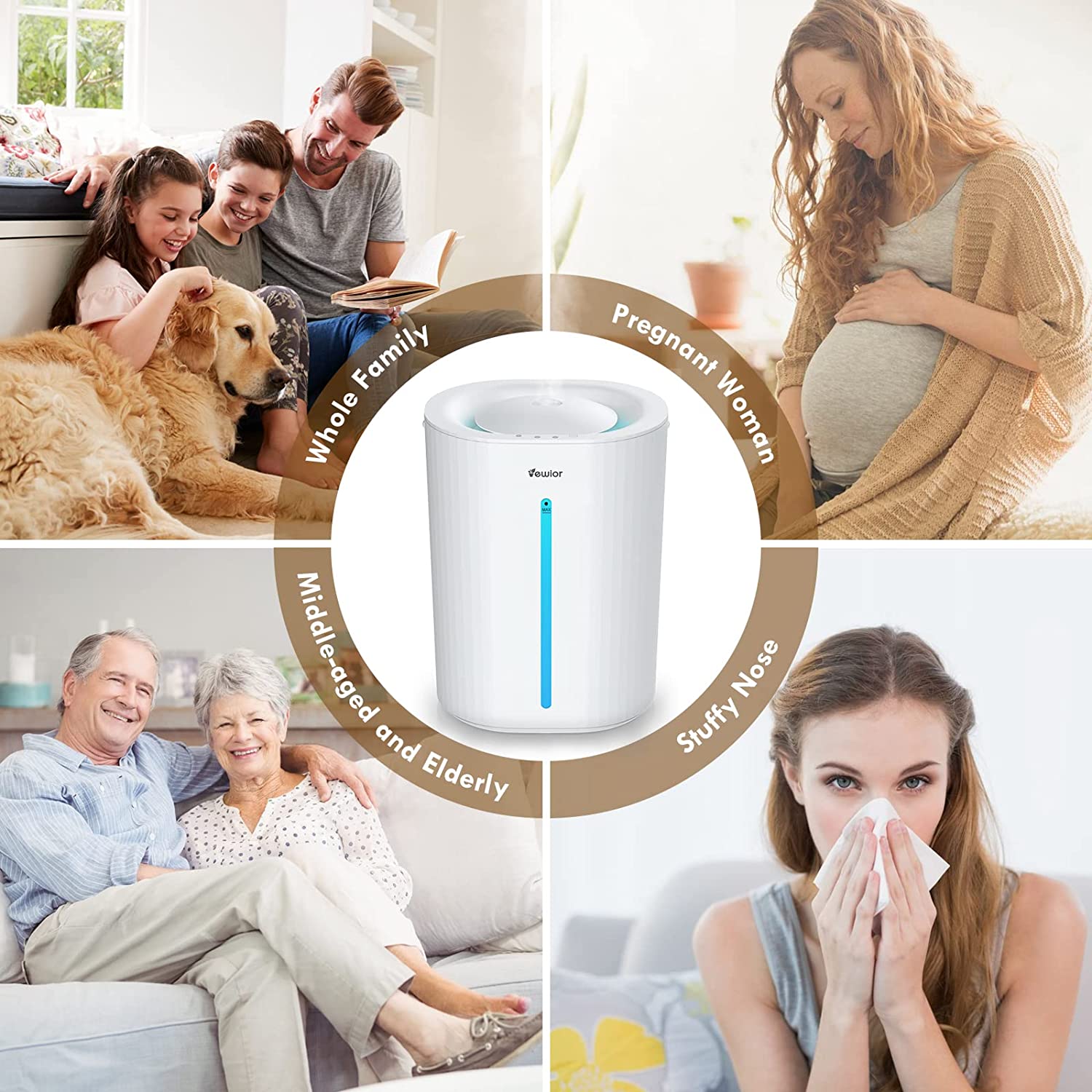 Humidifier for Bedroom Large Room - VEWIOR Top Fill Cool Mist Humidifiers for Baby Nursery, Plants, Home, 6.5L Ultrasonic Humidifier Diffuser No Leak, Easy to Clean, Super Quiet, Auto Shut Off Vewior