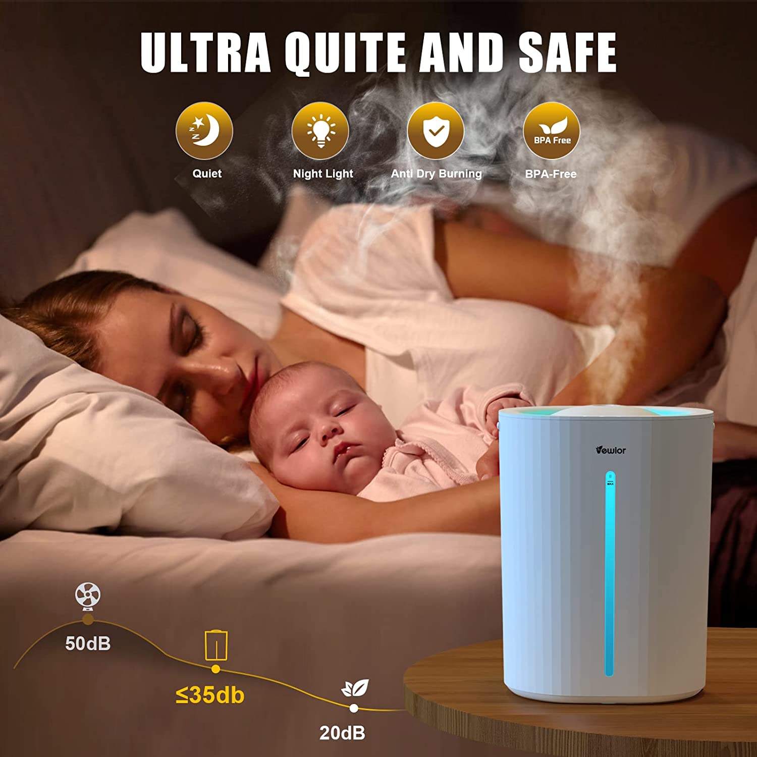Humidifier for Bedroom Large Room - VEWIOR Top Fill Cool Mist Humidifiers for Baby Nursery, Plants, Home, 6.5L Ultrasonic Humidifier Diffuser No Leak, Easy to Clean, Super Quiet, Auto Shut Off Vewior