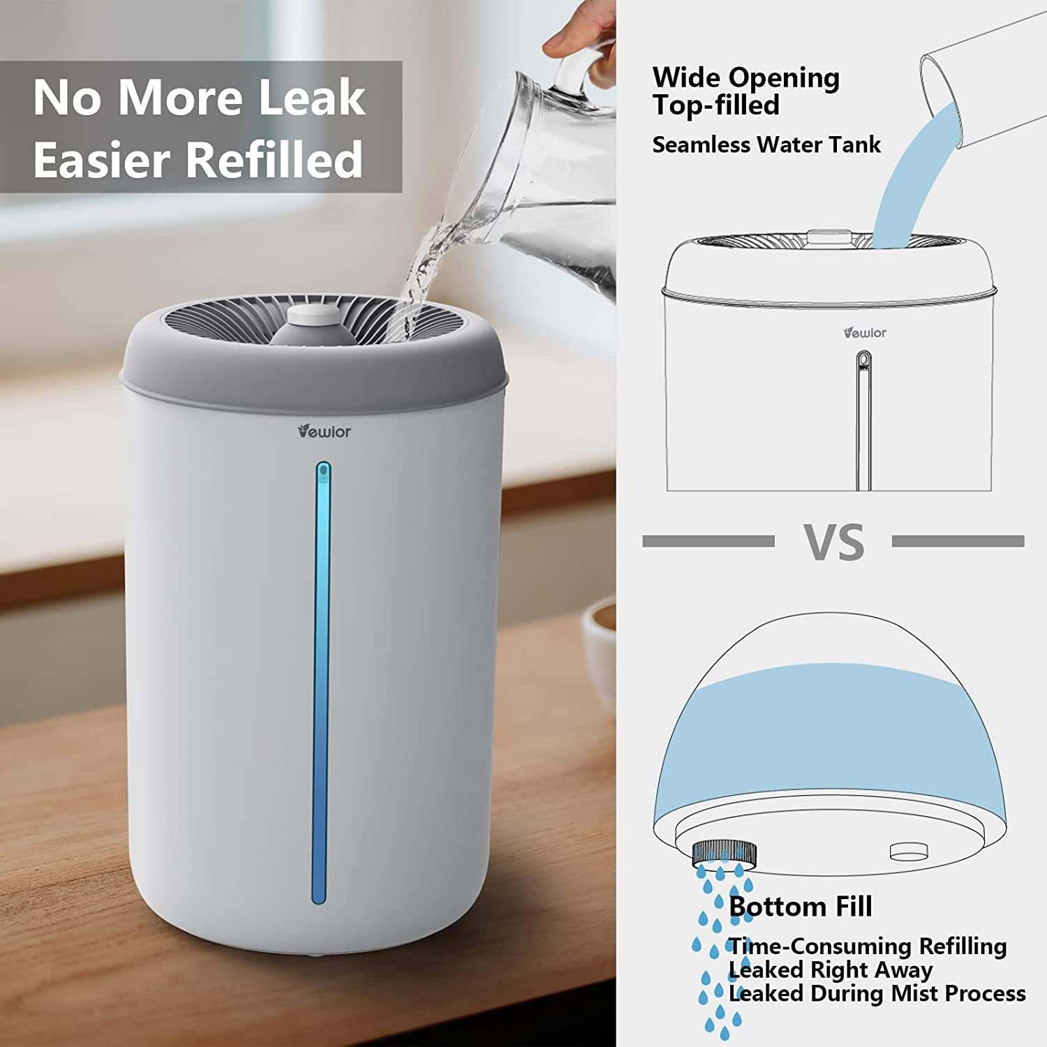 VEWIOR 4.5L Top Fill Cool Mist Humidifier and Diffuser 2 In 1 Vewior