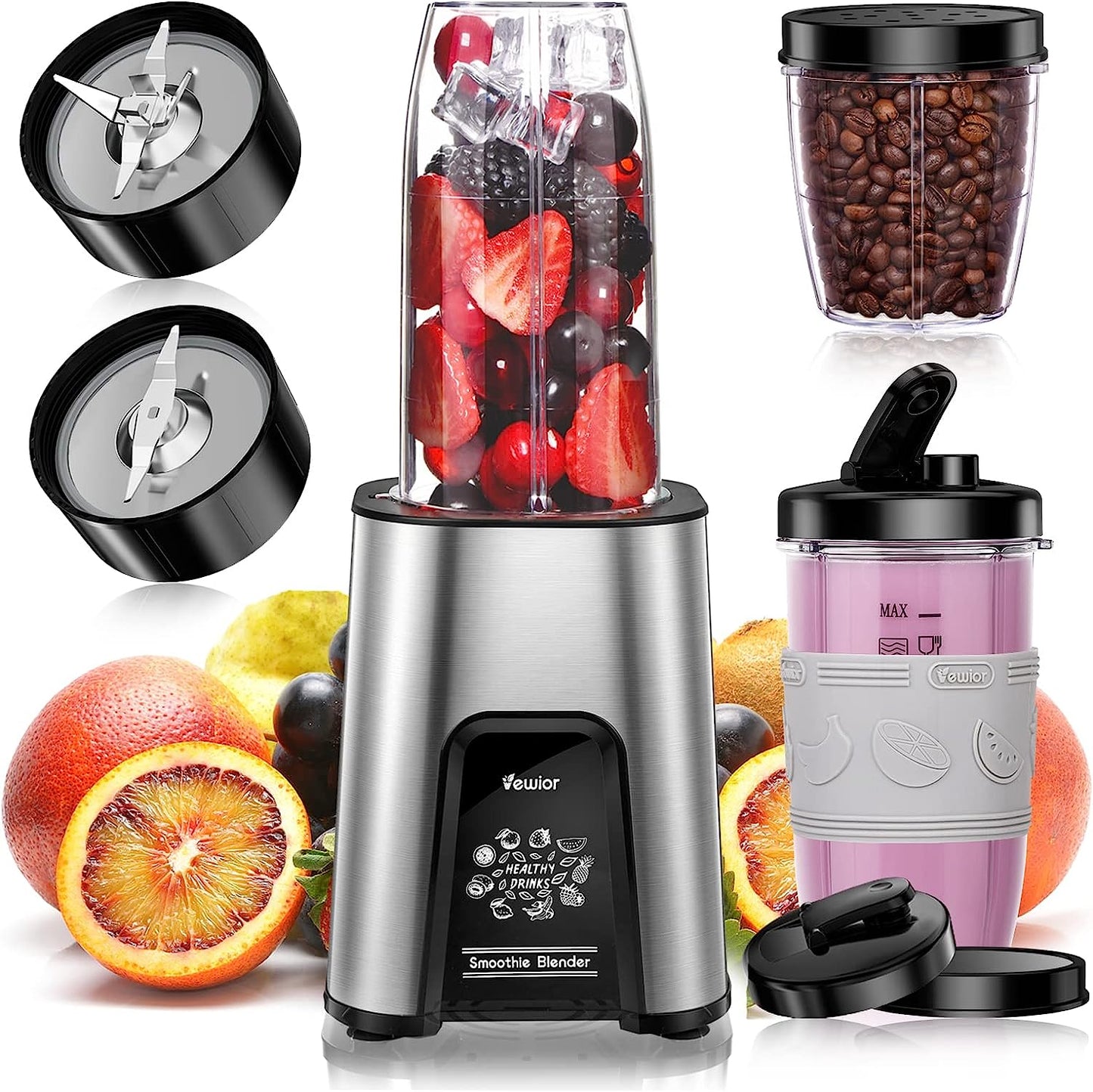 VEWIOR 850W Smoothie Blender for Shakes and Smoothies, 11 Pieces Personal Blender for Kitchen, 2*23oz+10oz Blender Cups with To-Go Lids for Fruit Vegetables, Beans, Nuts, Spices Vewior